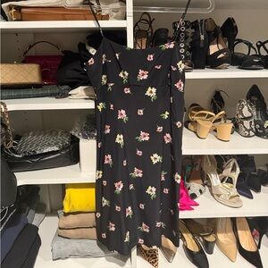 INTERMIX Black Dress with Multicolor Floral Design